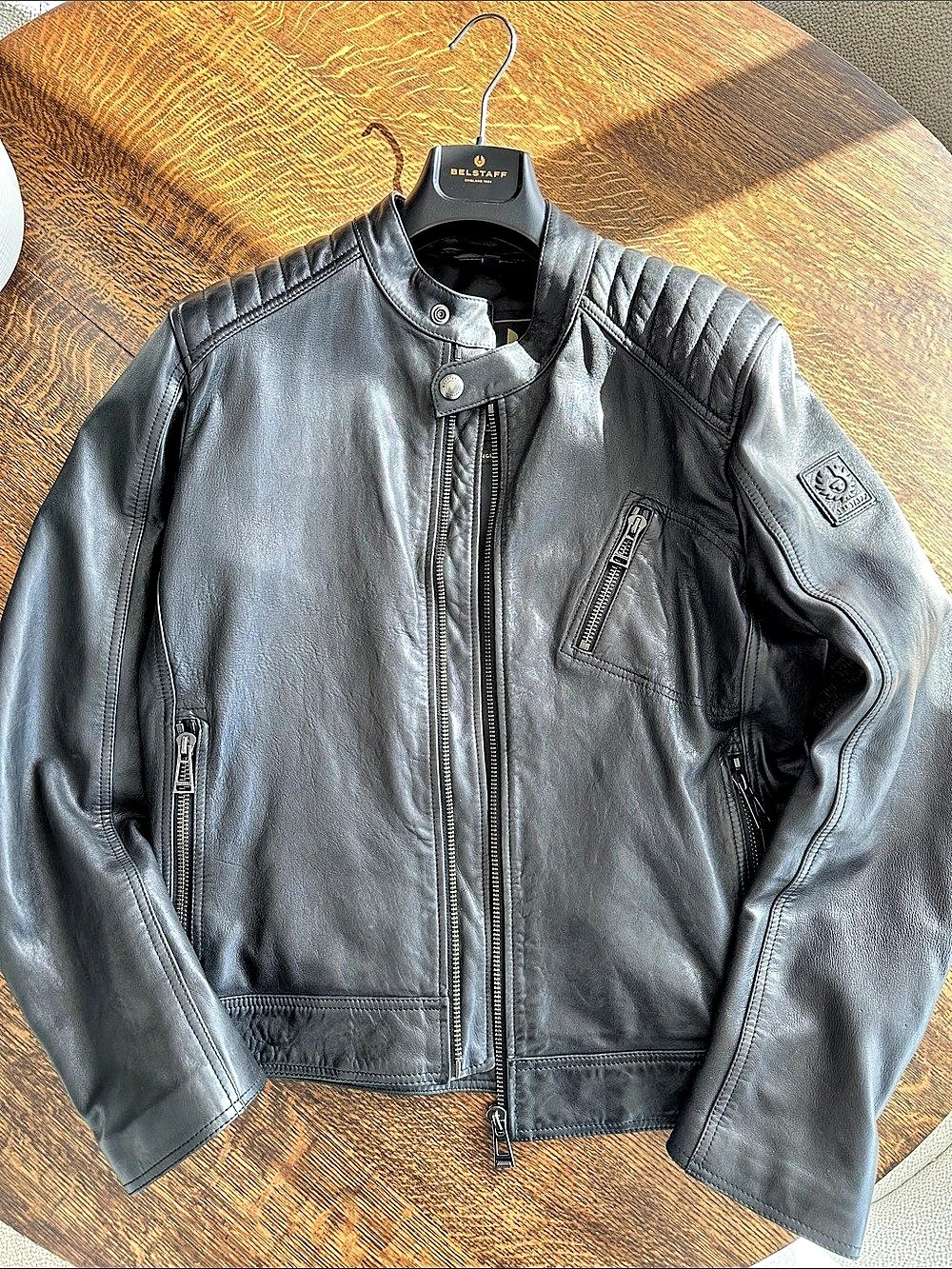Belstaff V Racer Leather Motorcycle Jacket Black Waist 40